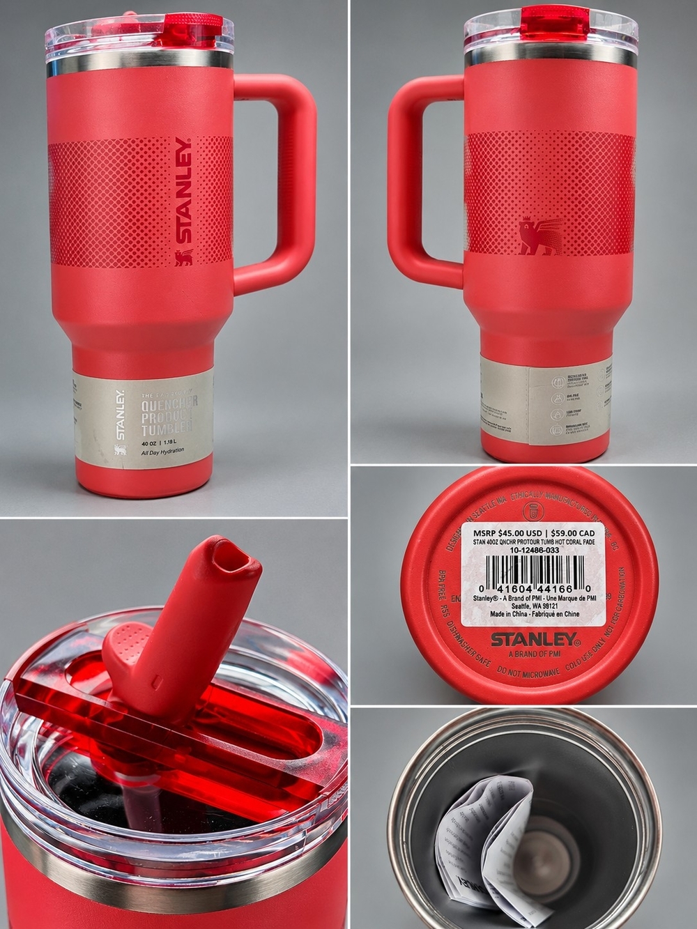 Stanley Coral Insulated Travel Tumbler with Handle and Clear Lid